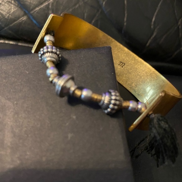 Madewell gold bangle with beads and black tassel - Picture 2 of 4
